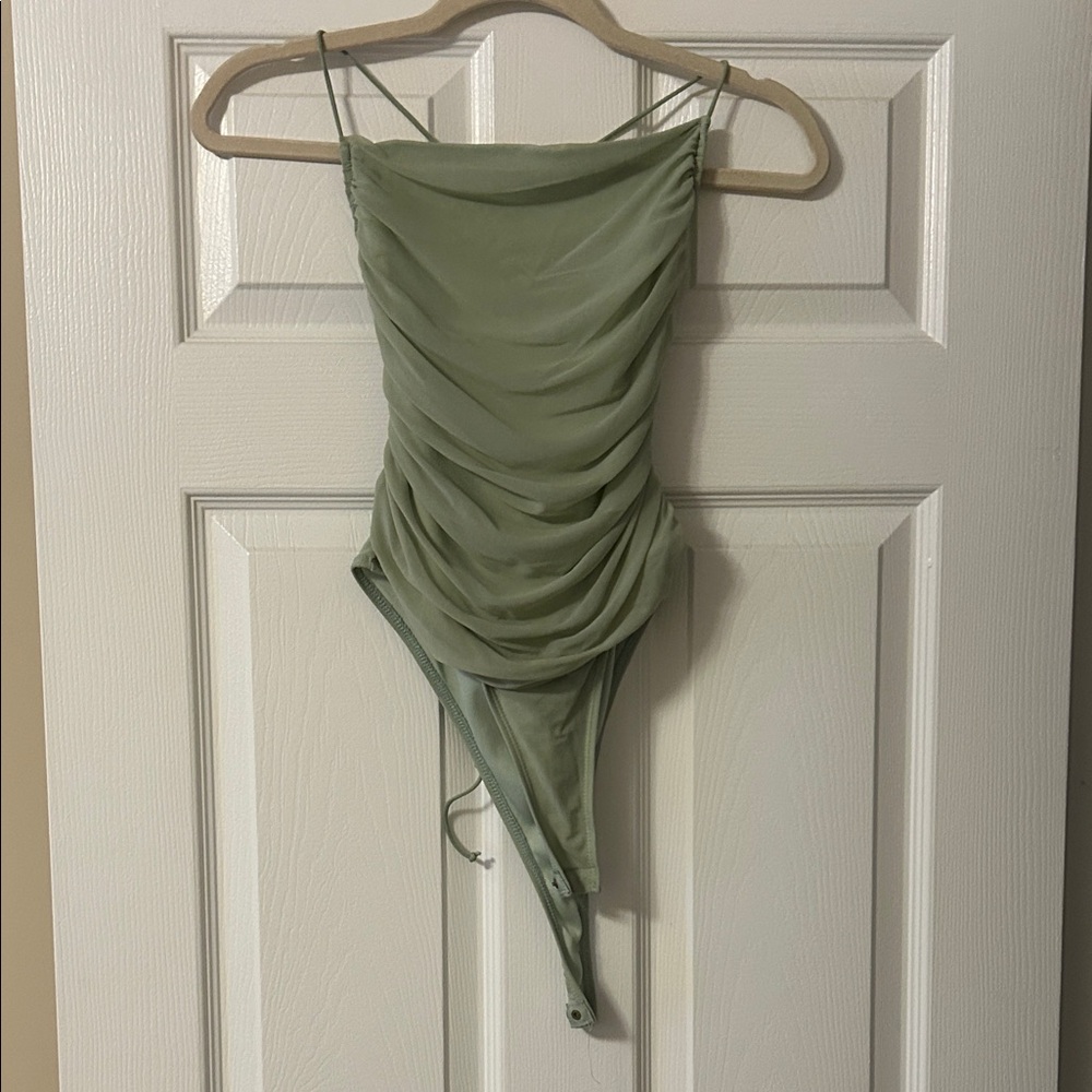 SHEIN Sage Green Ruched Bodysuit